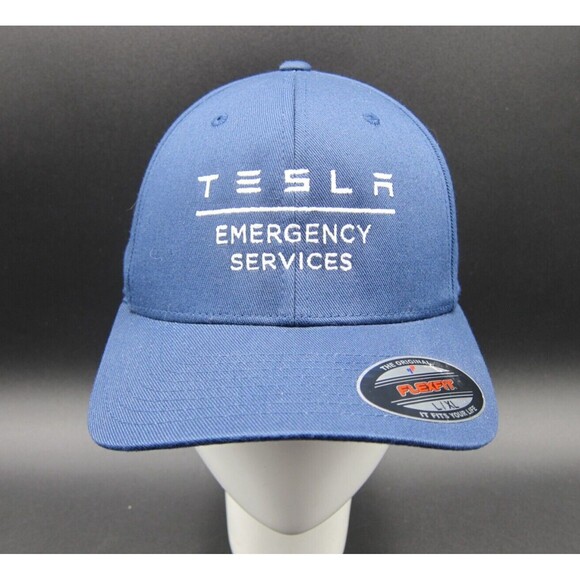 Tesla Hat Cap Emergency Services Flexfit L XL Blue Port Authority Baseball - Picture 1 of 8